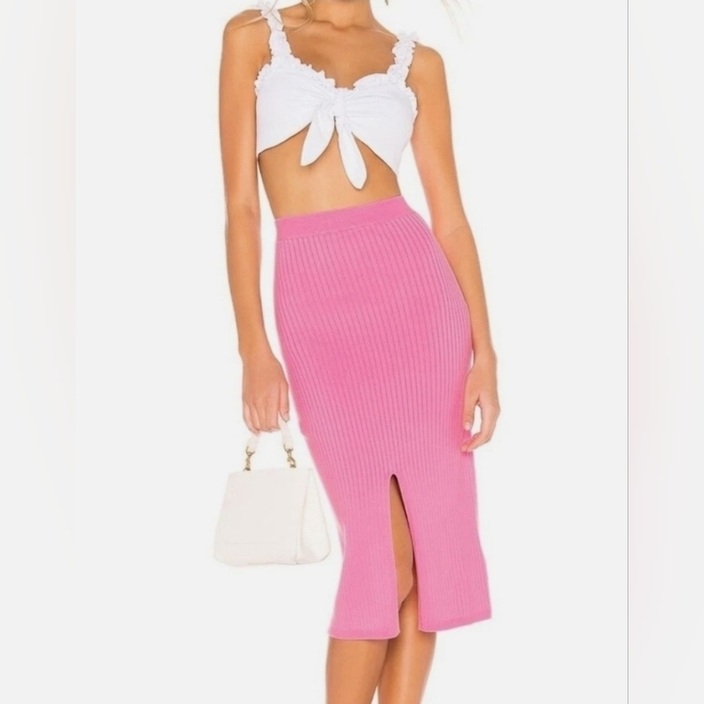 Free People Ribbed Knit Midi Skirt Pink Slit Casual Comfy Size M